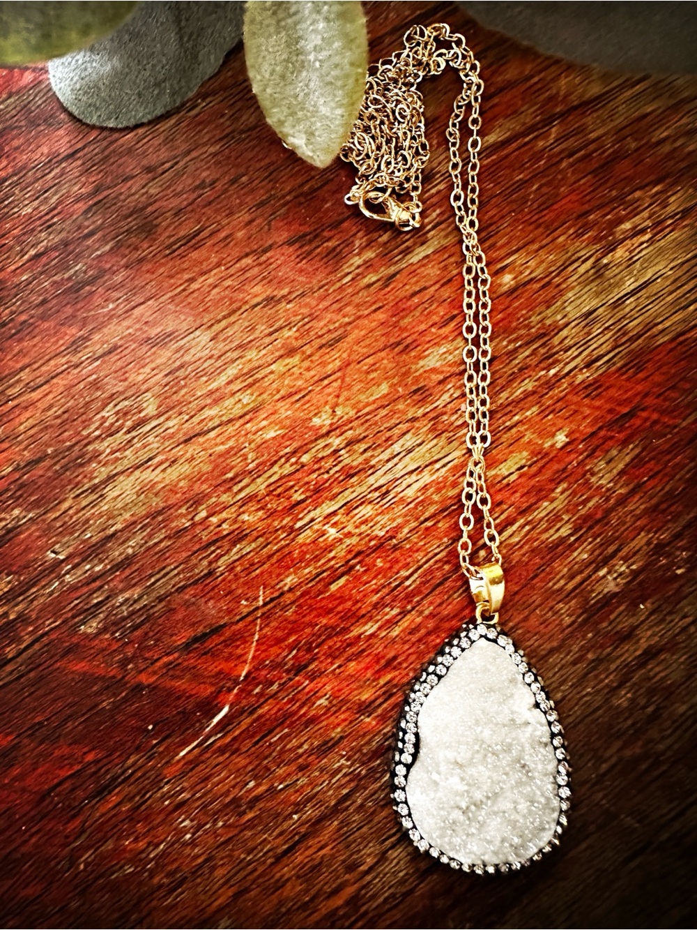 Crystal edged white Druzy Crystal Pendant Necklace